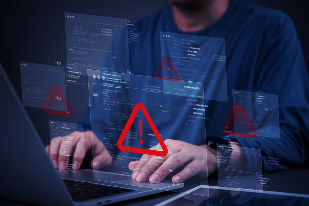 programmer fixing bugs in code while dealing with error alerts, showing the process of debugging and troubleshooting in software development.